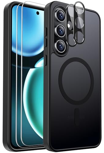 Funda magnética a prueba de golpes para Samsung Galaxy S24 FE, compatible con MagSafe, con protector de pantalla X2 + protector de lente de cámara X2, funda translúcida antihuellas para Samsung Galaxy