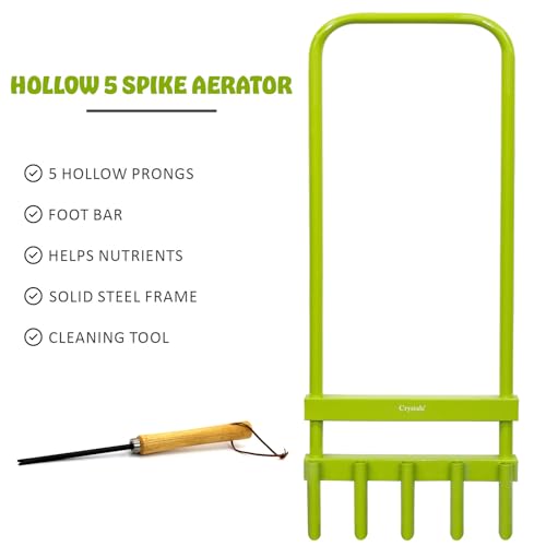 Crystals 5 Spike Hollow Tine Lawn Aerator – Heavy Duty Spike Long Handle Manual Grass Aeration Tool for Compact Soil, Removes Soil Plugs for Garden Lawn Care, Drainage & Outdoor Maintenance 2 Crystals 5 Spike Hollow Tine Lawn Aerator – Heavy Duty Spike Long Handle Manual Grass Aeration Tool for Compact Soil, Removes Soil Plugs for Garden Lawn Care, Drainage & Outdoor Maintenance - Image 2