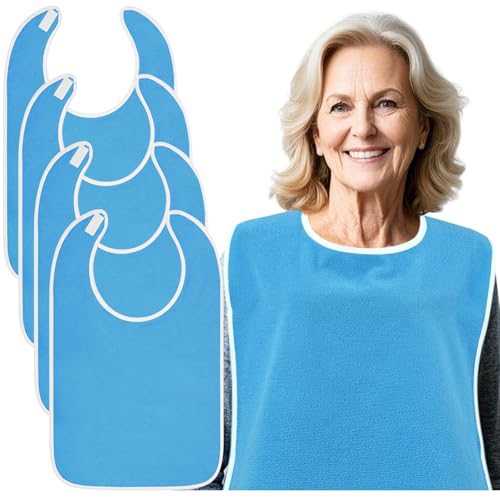 YJYQHYX 6 Pack Adult Bibs for Women and Men Terry Cloth Adult Bibs Clothing Protectors Adjustable Waterproof Elderly Senior and Disabled Bib for Eating (Dark Blue)