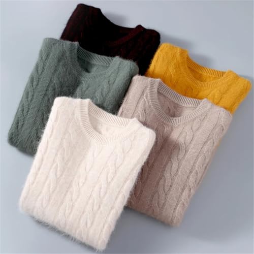 Men Round Neck Cashmere Blen Sweater Cable Knit Smart Casual Pullover Top Winter3