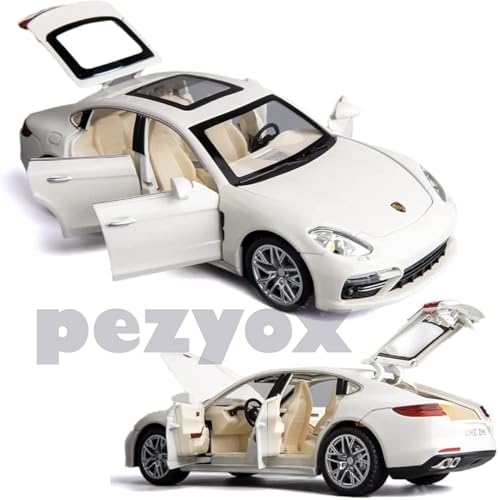 Image of 1:24 Porsche Panamera Diecast Metal Pullback Openable Doors Toy Cars with Flashing Light and Musical Sound for Gifts Toys for Kid (White)