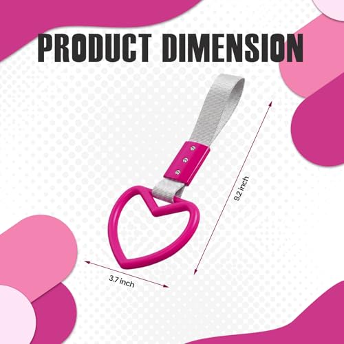 Image of 2PCS Heart Shaped Car Handle Straps, Rear Bumper Warning Keychain Ring for Car Exterior Accessories (Hot Pink-Silver)