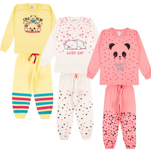 Kit Sortido 3 Pijama Infantil Menina - 3 Camisas manga longa + 3 Calças - Kit com 3 Pijamas de Roupa