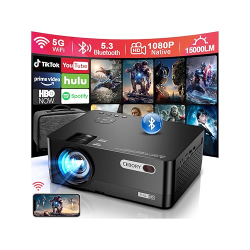 Image of 5G WiFi Bluetooth 15000LM Native 1080P Projector (Projector Screen Included), 300" Display Full HD Movie Projector, LCD Technology Support 4k Home Theater