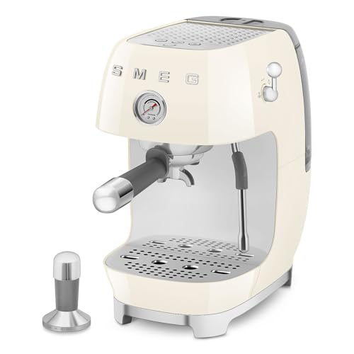 Image of Smeg Cold Brew Coffee Machine, Original Italian Brand, Patented Smeg Cream Color, Live the Barista Exeprience, Professional Steam Wand for Creamy Milk Drink, Pressure Monitor, ECF03CREU