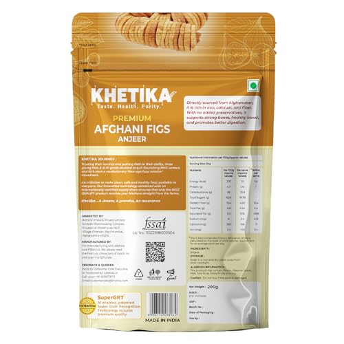 Image of Khetika Premium Anjeer (Figs) 200g | Afghani Anjeer, Fig, Low in Fat | Healthy Snack I Rich Source of Vitamins Dietary Fiber (Pack of 3)