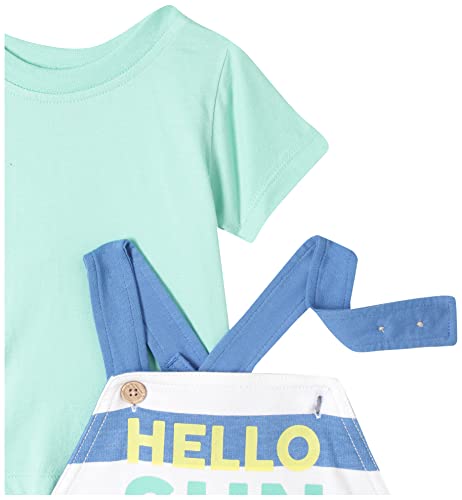 Image of miniklub Baby Round Neck Half Sleeve Thigh Length Knitted Cotton Dungaree Set, Pack of 2 (Aqua Color)