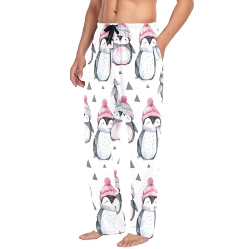 Penguin Wearing A Hat Men's Pajamas Pants Cotton Sleep Bottoms Pants Lounge Sleepwear - S4
