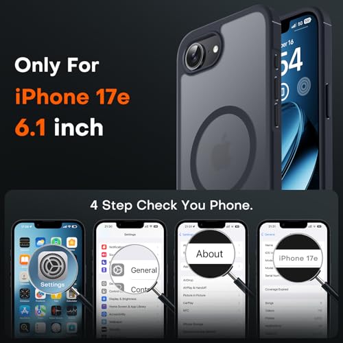 Image of TOCOL for iPhone 17e Case, Compatible with Magsafe, Military Drop Protection, Slim Translucent Matte Shockproof for iPhone 17 e Case 6.1 inch (Black)