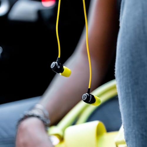 Image of LUDOS Clamor Wired Earbuds in-Ear Headphones, 5 Years Warranty, Earphones with Microphone, Noise Isolating Ear Buds, Memory Foam for iPhone, Samsung, School Students, Kids, Women, Small Ears - Yellow