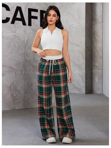 Image of SOLY HUX Women's Plaid Checkered Pants Flannel Pajama Pants with Pockets