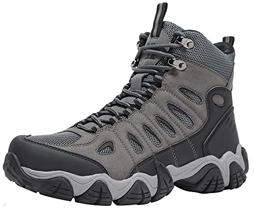 CAMEL CROWN Men's Mid Hiking Boots Non-Slip Work Boots Breathable for Outdoor Trekking Walking Trail Backpacking Grey 10