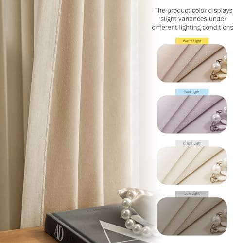 Image of Beauoop Beige Velvet Curtains 72 Inches Long 2 Panels for Bedroom Living Room Soft Luxury Room Darkening Thermal Insulated Soundproof Rod Pocket Window Treatments Drapes, 52X72 Set of 2