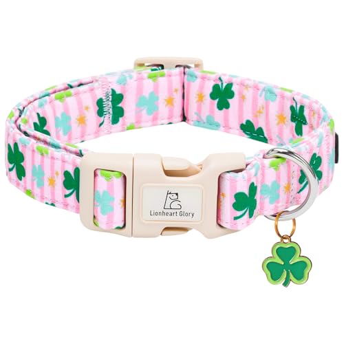 Lionheart glory St. Patricks Dog Collar-Lucky Clover Shamrock Pink Spring Trefoil Dog Collar for Small Dogs Adjustable Heavy-Duty Dogs Collars Pet Gift Female