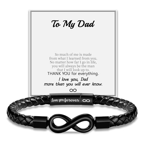Image of Leather Bracelet Gifts for Men, To My Son Bracelet Fathers Day Bracelet Gifts Dad Grandpa Love You Forever Engraved Birthday Valentines Graduation Gift Infinity Knot Jewelry