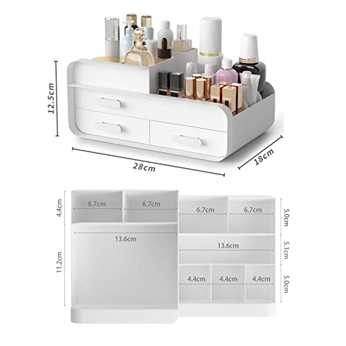 Makeup Organiser Cosmetic Storage Box, Make Up Organizer Dressing Table Plastic Cosmetics Holder With Drawer - Large Countertop Vanity Cosmetic Stand Containers For Beauty Skincare Jewellery, White - 5