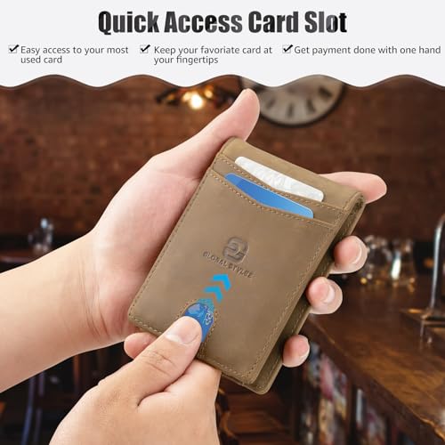 Compact Men's Bifold Wallet - Natural Real Leather RFID Blocking Card Holder with Money Clip Wallet Sleek Vintage Style (Brown)3