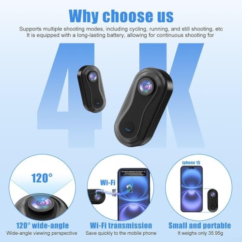 Cámara de acción compacta 1080P, gran angular de 120° con visión nocturna y accesorios 7