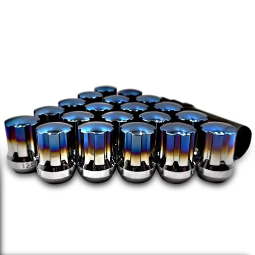 Image of M12x1.5 Lug Nuts Baked Blue Lug Fit Toyota Camry Corolla RAV4 Highlander, Honda Accord /CRV /Civic Replacement for Chevy Impala, 20PCS 12x1.5 Toasted Blue Lug Nuts with Socket Key.
