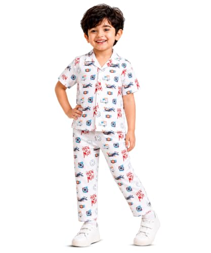 Image of 3BROS Unisex Pure Cotton Short Sleeve Kids Night Dress for Boys & Girls Nightwear /Sleepsuit /Sleepwear /Loungewear Night Suit for Boys and Girls Top and Pyjama Combo Set