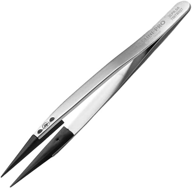 758TW227 - ESD Plastic Tip Tweezers, Style 3, Carbon PEEK Tips A3CP, Pointed, 5.1'