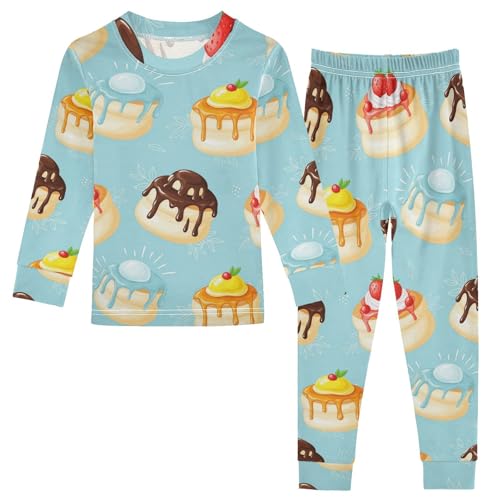 Pajama Sets Long Sleeve Sweet Dessert Colorful Pattern Soft Comfy Sleepwear 2 Piece PJS 3-8T