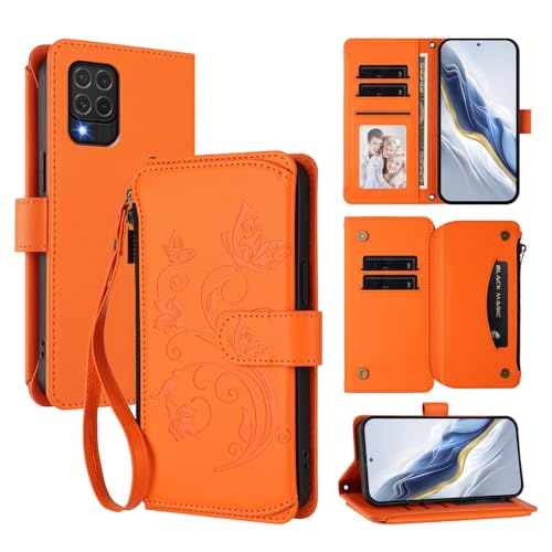 Cover Compatibile con Samsung Galaxy M62 4G con F62 4G Cordinoã€5 Portacarteã€ã€Portafoglio a cernieraã€ã€Chiusura magnetica〠Stand Flip Custodia Orange