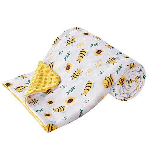 Image of DaysU Silky Micro Soft Plush Baby Blankets Unisex with Print Animal Pattern and Soothing Raised Dots, Double Layer Bed Throws for Toddler Cot, Bee, Yellow, 50x60 Inches
