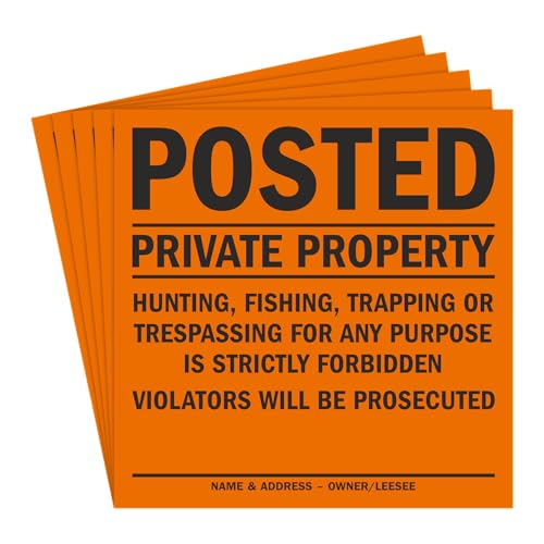 SmartSign Posted Private Property Sign (5-Pack) Violators Will be Prosecuted Hunting Fishing Trapping Trespassing Forbidden Violators Prosecuted 11 x 11 Plastic Black on Orange Made in USA