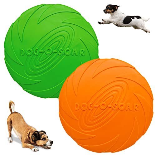 FORYNXHWIN Hunde Frisbees Hund Scheibe, 2 Stück Hundespielzeug Frisbee Hunde Scheiben Gummi Frisbee ür Haustiertraining, Fangen, Werfen und Spielen (Grün & Orange) Cover
