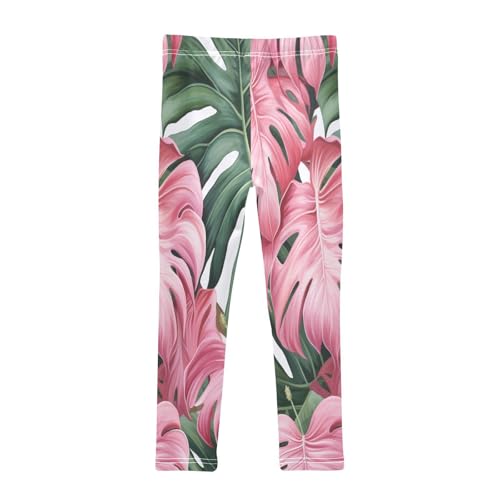 Bolaz Toddler Girls Leggings Printed Yoga Pants Leggings Pink Green Leaves for Kids2