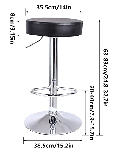 Kktoner Round Bar Stool Pu Leather With Footrest Height Adjustable Swivel Pub Chair Home Kitchen Bar Stools Backless Stool (Black) #TOP2