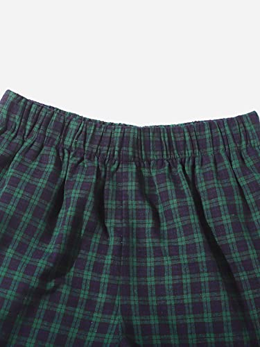 Verdusa Women's Knot Bow Plaid Print Elastic Waist Pajama Bottom Lounge Short Green Navy L #TOP2