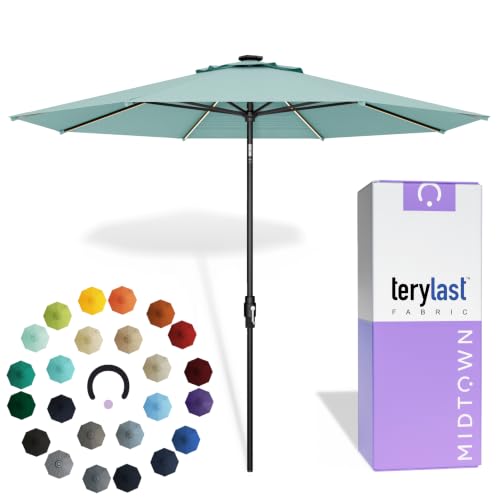 Image of Midtown Umbrellas LED Swilt - 10 Ft Solar LED Patio Umbrella, Seawater