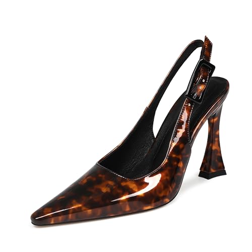 Women Slingback Pointed Toe Stiletto Pumps Slip-on Buckle Strap Patent High Heels Office Lady Casual Party Wedding Prom Fashion Shoes - Main Image