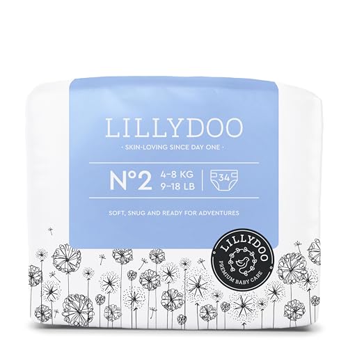 LILLYDOO hautfreundliche Baby Windeln - Größe 2 (4+ kg), 34 Stück, Sicherer Auslaufschutz, Weich, Ohne Parfüme & Lotionen für empfindliche Haut, Dermatologisch getestet