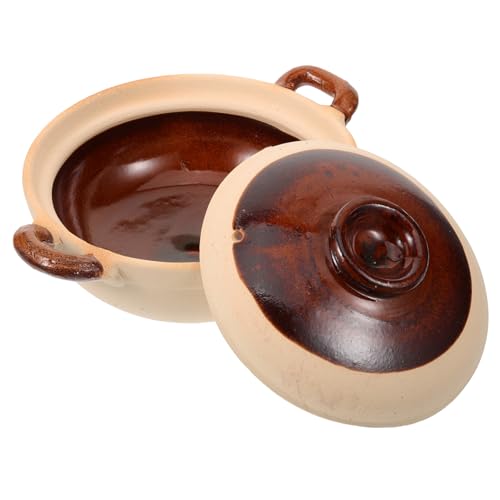 Mikinona Pentola Di Terracotta Per Stufato 500 Ml Doppi Manici Resistente Al Calore Casseruola Per Brasare Zuppe e Pollo Utensili Da Cucina Per Uso Domestico e Ristoranti