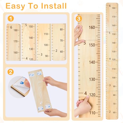 Basumee Wood Growth Chart for Kids Room Decor Height Measurement Growth Chart for Wall Cute Height Chart Ruler Boys and Girls Baby Nursery Bathroom Bedroom Room Playroom Decor, Wood