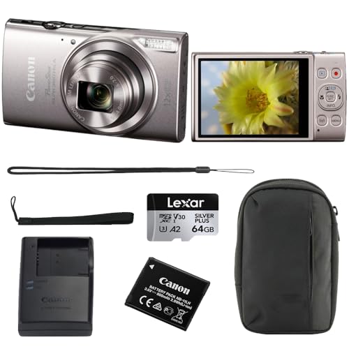Image of Canon PowerShot ELPH 360 HS A Digital Camera | Silver Bundle with 64GB Memory Card + Wrist Strap + Digital Camera Pouch (4 Items)