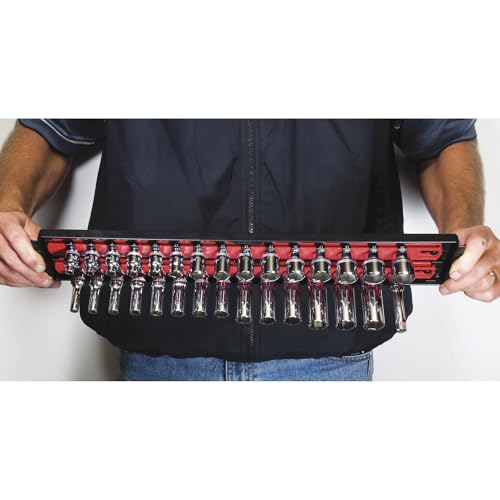 Image of Ernst Manufacturing - 8453 Socket Boss 2-Rail 3 /8-Inch-Drive Socket Organizer, 19-Inch, Red - Socket Storage Tray and Organization System for Mechanics and Automotive Service Technicians