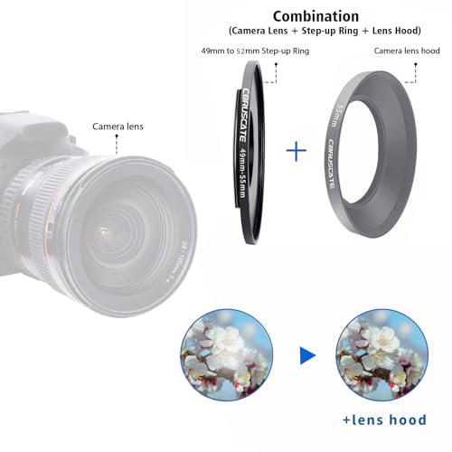Adaptateur d'objectif métallique 49 mm vers 55 mm bague step-up fine avec microfibre de nettoyage - 5