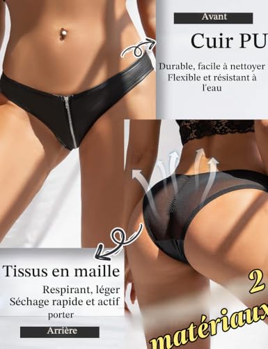 ohyeahlady String Cuir Femme Sexy Erotique Grande Taille Mini Short Moulant Court Cuir String Sexy De Pute Culotte Tanga Chic Ouverte Tenue Pute Hard Wetlook Clubwear Bikini sous Vetements M,Noir – vue 3