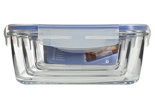 Borgonovo, 6245500 Superblock - Set de 3 fiambreras rectangulares, Cristal y plástico, Transparente/Azul