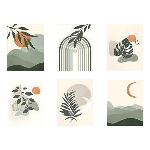 MAIGO 6pcs Botanical Prints - A4 Boho Wall Art Abstract Prints for Living Room Walls