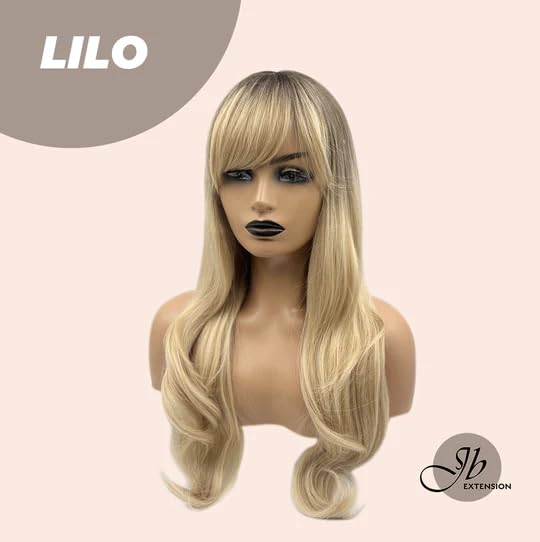 Miniatura 3 de LILO - Peluca rubia de raíces oscuras de 25 pulgadas, con flequillo, larga y rizada, sin pegamento, para mujer, pelucas sintéticas naturales para