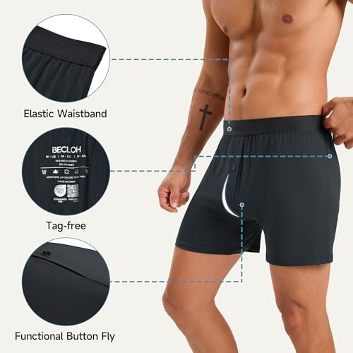 Modal Boxer Shorts for Men,6-Pack with Button Fly, Moisture-Wicking Stretch Boxer Briefs, Breathable Underwear3