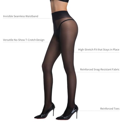 Image of Citystl 2 Pairs Sheer Tights for Women 30D Reinforced T Crotch Control Top with Reinforced Toes Pantyhose Stockings