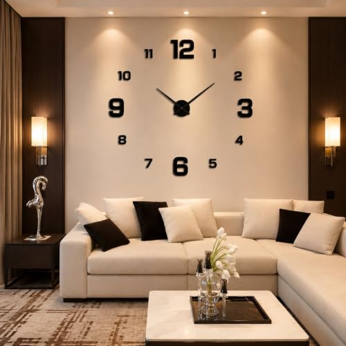 Image of RAPAL Frameless DIY Wall Sticker Clock (55 x 55 cm) - Decorative 3D Number Stickers for Living Room and Bedroom (DIY5 dhamo)