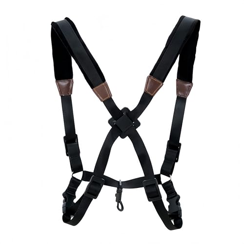 Changyeah Harnais Sangle de Saxophone,saxophones en cuir authentiques, universel, double épaule, cou sans pression, saxophone et bandoulière basse, Noir, L