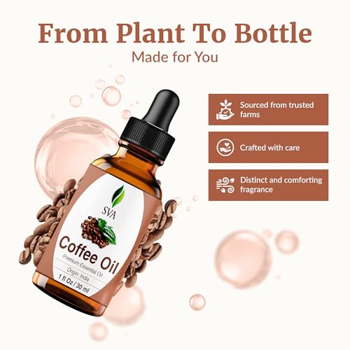 Image of SVA Coffee Essential Oil 1 Fl Oz - for Diffuser, Skin & Hair Care - Ideal for Massage & DIY Blends - with Dropper